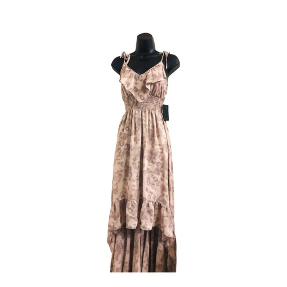Guess brown Animal-Print High-Low tiered ruffled romantic maxi Dress size‎ small